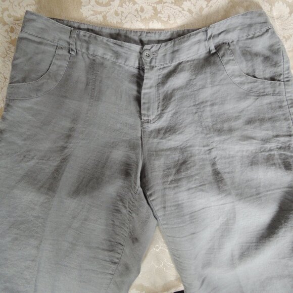 Cynthia Rowley Gray 100% Linen Tab Cuff Pants 14 - Picture 2 of 9